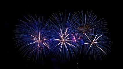 Colorful fireworks celebration on night sky background, AI generated image