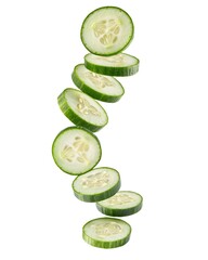 slices of cucumber falling 