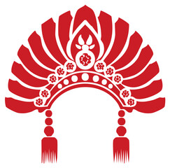 Fototapeta premium Red Chinese Opera Headdress with Tassels Traditional Asian Headwear Silhouette