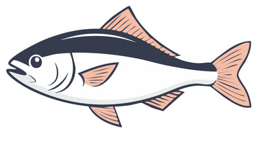 Graphic illustration of a fish side view with pink fins and dark grey head