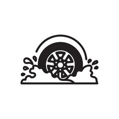 Winter bad weather car wheel in slush black and white vector icon