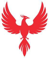 Obraz premium Red Phoenix Flying Upwards Symbol of Rebirth and Transformation, Mythical Creature, Illustration