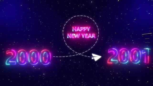 Upcoming new year 2000 to 2001 with a flying rocket on transparent background. Symbolizes future progress, 2001 new year startup goals, business plans.4k video motion graphic animation .