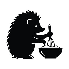 Hedgehog chef mascot mixing ingredients in a bowl with a whisk, isolated Vector, illustration © MdSaddam