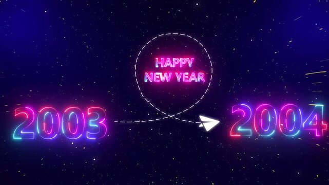 Upcoming new year 2003 to 2004 with a flying rocket on transparent background. Symbolizes future progress, 2004 new year startup goals, business plans.4k video motion graphic animation .