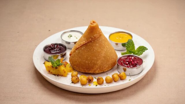 indian food shahi raj kachori warm tones background video