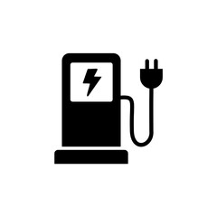 Black Electric Charging Station Icon &ndash; EV, Power, Plug, Energy
