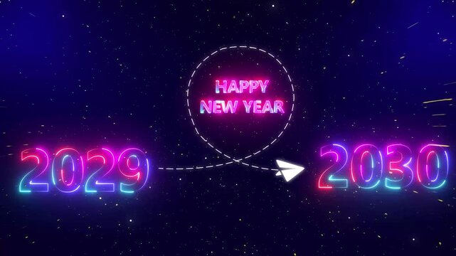 Upcoming new year 2029 to 2030 with a flying rocket on transparent background. Symbolizes future progress, 2030 new year startup goals, business plans.4k video motion graphic animation .