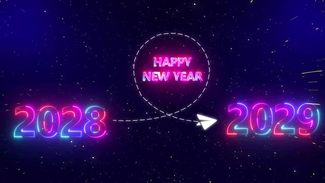 Upcoming new year 2028 to 2029 with a flying rocket on transparent background. Symbolizes future progress, 2029 new year startup goals, business plans.4k video motion graphic animation .