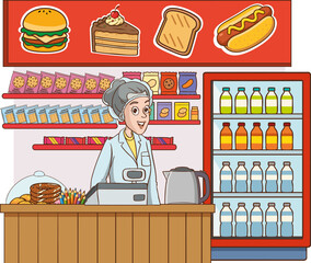 Vector illustration of school canteen attendant.