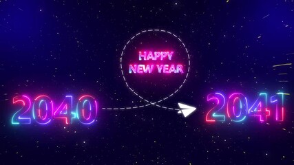 Upcoming new year 2040 to 2041 with a flying rocket on transparent background. new year startup goals, business plans. Motion graphics of upcoming year. 4k rendering video.