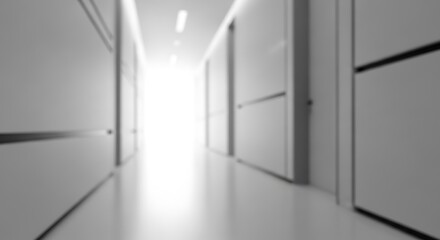 Fototapeta premium Modern Blurred Hallway with Bright Light at End, Abstract Background
