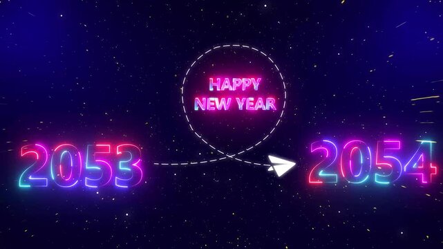 Upcoming new year 2053 to 2054 with a flying rocket on transparent background. new year startup goals, business plans. Motion graphics of upcoming year. 4k rendering video.