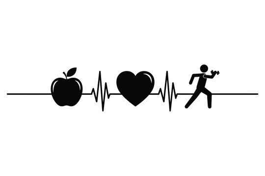 Healthy lifestyle illustration apple heartbeat exercise white background