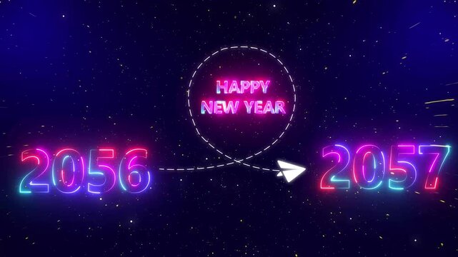 Upcoming new year 2056 to 2057 with a flying rocket on transparent background. new year startup goals, business plans. Motion graphics of upcoming year. 4k rendering video.