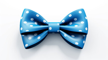 Elegant blue bow with white polka dots in 3D isolated on a bright background for festive decoration