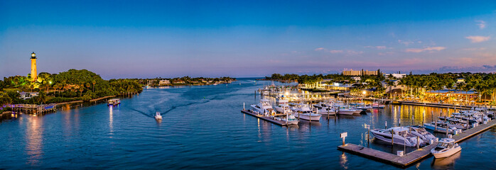 panoramic sunset evening view of Jupiter Inlet