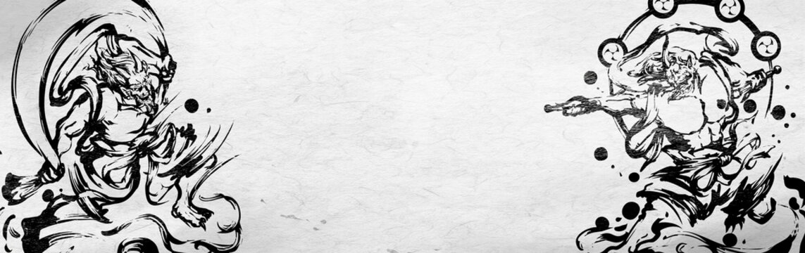 Fujin & Raijin &ndash; Japanese Ink Header Art