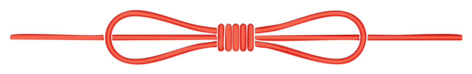 Loop knot tied with red cord or rope showing detail of how a knot is tied