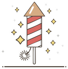 Cute cartoon firework rocket illustration with lit fuse ready to launch for a celebration