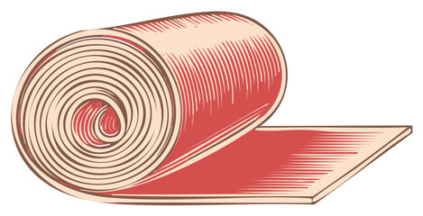 Rolled Red Mat or Fabric Unfurling Graphic Illustration Vintage Style