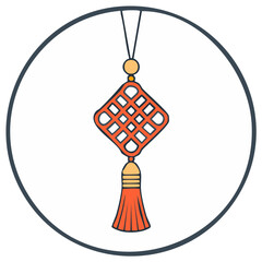 Decorative Chinese knot pendant with tassel and bead in circle