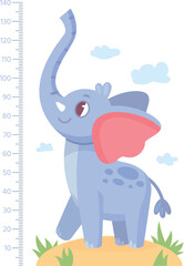 Elephant on growth meter. Cute child scale illustration