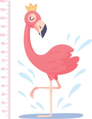 Kid height meter with pink flamingo. Cartoon ruler