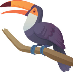 Obraz premium Toucan sit on tree. Jungle bird cartoon icon