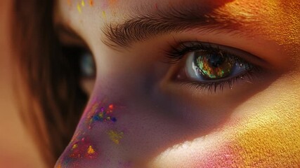 A close-up shot of a child's face with paint applied