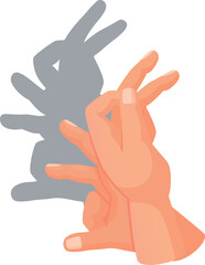 Hand bunny silhouette. Animal shadow gesture play