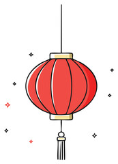 Obraz premium Hanging red Chinese lantern illustration with gold tassel and sparkles for Lunar New Year