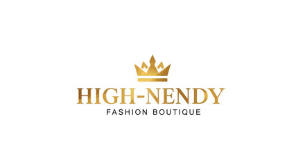 Elegant Luxury Fashion Boutique Logo with Golden Crown Emblem, Premium Royal Brand Identity Design, High-End Minimalist Typography Mark for Clothing, Apparel, Jewelry, Beauty, Cosmetics, Salon, and B