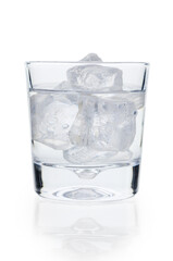 Transparent Glass with Icy Water on Clean White Background