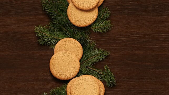 Delight in the festive charm of beautifully crafted gingerbread cookies shaped like Christmas trees, presents, and snowflakes on a rustic wooden surface SEAMLESS PATTERN - Powered by Adobe