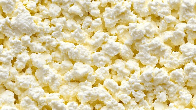 A close-up of cottage cheese sits atop a wooden spoon, surrounded by rustic bowls, providing a textured surface perfect for culinary design or text additions SEAMLESS PATTERN