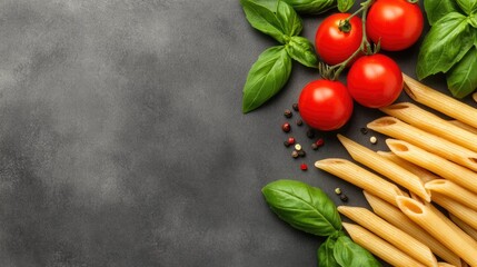 Enjoy a vibrant dish featuring penne pasta smothered in rich tomato sauce, accented with fresh cherry tomatoes, ideal for family meals and festivities