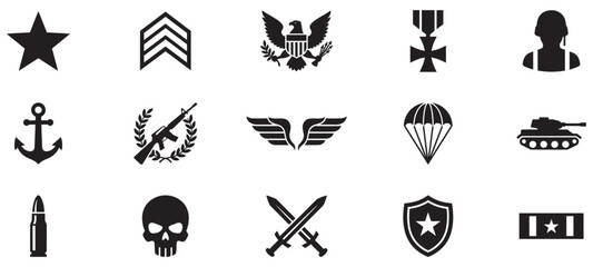 Military, army icon set. Military badge. Army stencil icon. Vector illustration