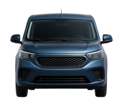 Compact van featuring a unique front design and side accents.