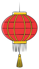 Obraz premium Vibrant red oriental paper lantern illustration featuring golden decorations and hanging tassel