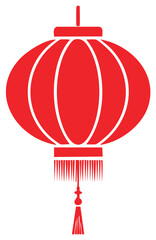 Obraz premium Traditional red Chinese lantern with white outlines and tassels for celebrations