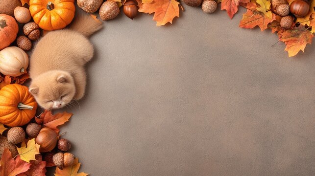 A cozy blanket lies amidst vibrant autumn leaves and charming pumpkins, creating a warm and inviting atmosphere perfect for the fall season