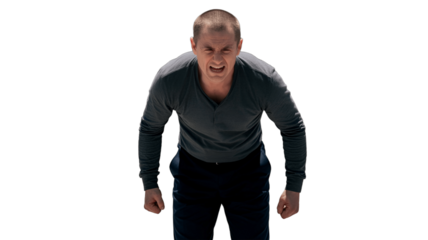 A portrait of an angry man expressing negative emotions.