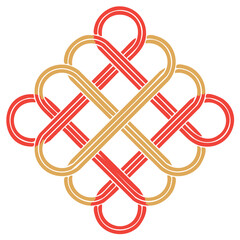 Naklejka premium Red gold intricate endless knot design cultural symbol luck prosperity connection