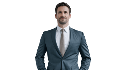 A confident businessman stands tall.