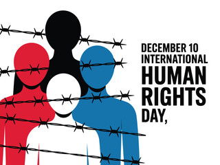 International human rights day illustration with figures behind barbed wire
