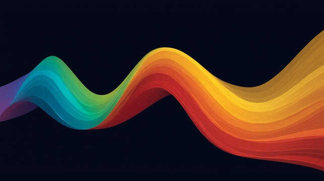 Vibrant abstract rainbow wave against a dark navy blue background.