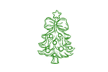 Hand drawn Christmas tree with bow cute green holiday illustration for decoration Sublimation Design