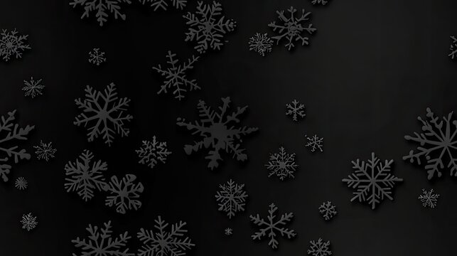 The design features an array of 3D embossed clay snowflakes arranged seamlessly on a dark gray background, highlighting their intricate patterns and textures SEAMLESS PATTERN