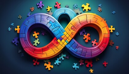 colorful autism awareness infinity symbol with puzzle pieces